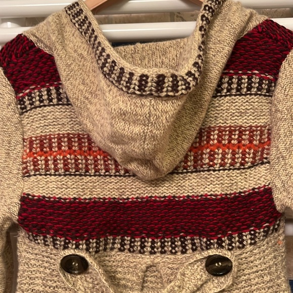 Free People wool crop hooded sweater BOHO style (tan, red/orange) size M - Picture 3 of 6